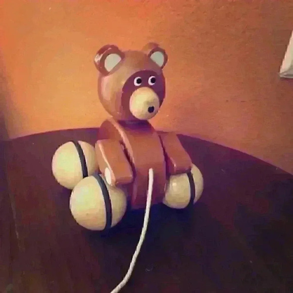 FAO Schwarz brown wooden bear rolling toy baby - Picture 3 of 5